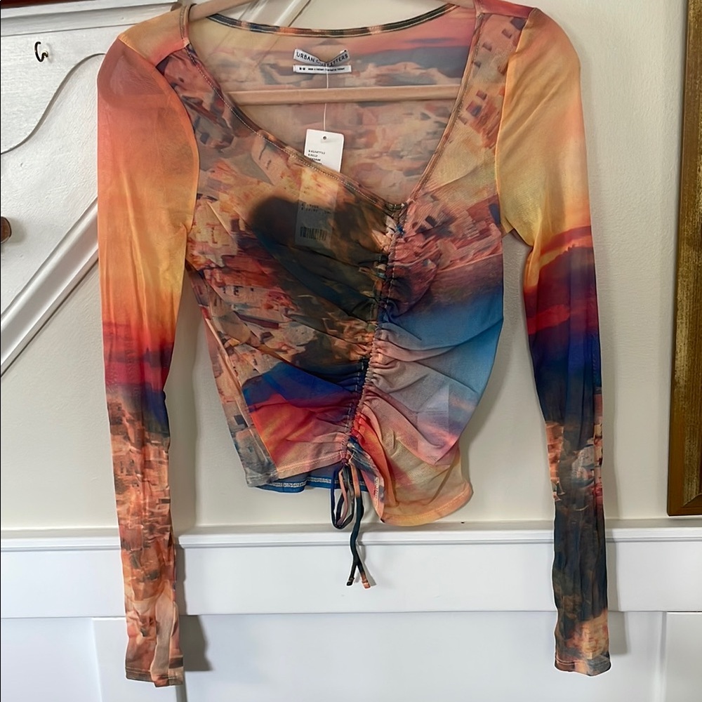 UO Shona Cinched Mesh Top